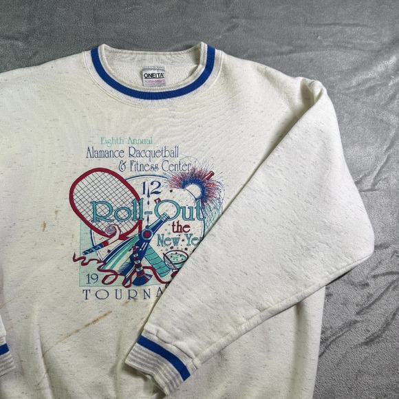 Oneita Vintage 90s Sweatshirt Racquetball Tournament Graphic Print XL‎ - Picture 1 of 10